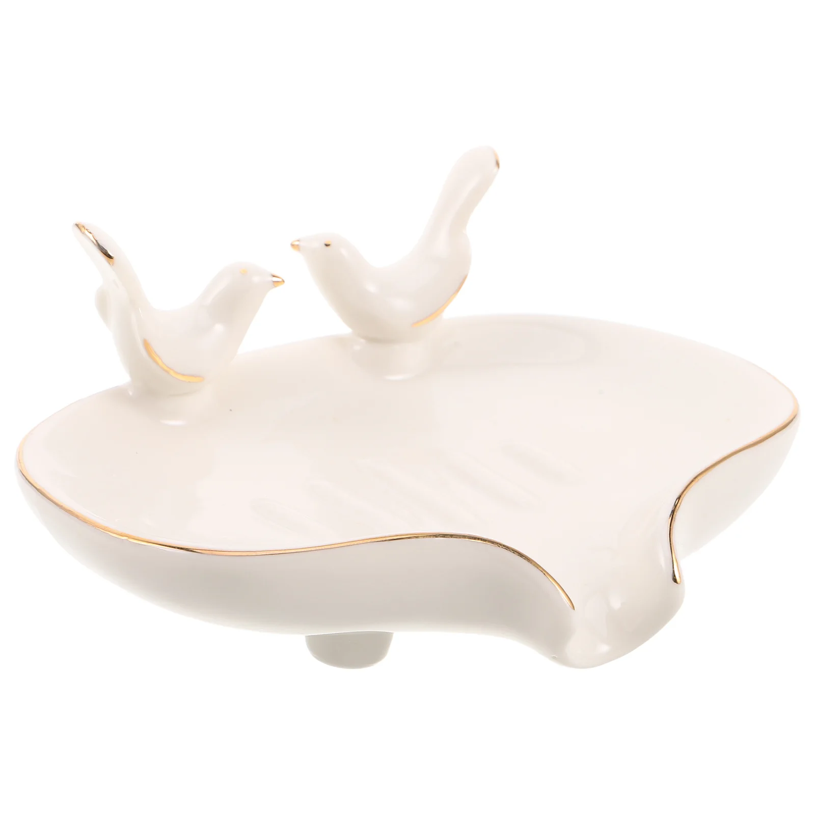 

Ceramic Soap Dish White Porcelain Bird Accent Decorative Soap Holder Bathroom Kitchen Sink Tray Jewelry Trinket Storage