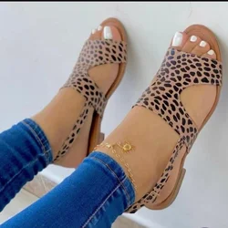 2023 Women Summer Flat Shoes for Women Buckle Strap Summer Sandalias Fashion Leopard Print Open Toe Sandals Women Casual Shoes