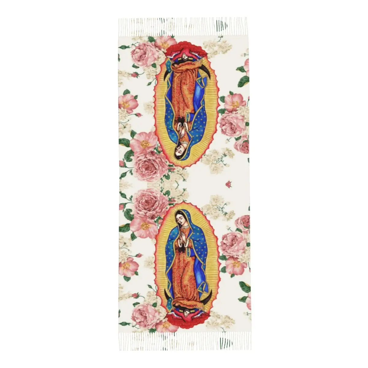 Custom Female Long Virgin Of Guadalupe Scarves Women Winter Fall Soft Warm Tassel Shawl Wrap Mexico Catholic Virgin Mary Scarf