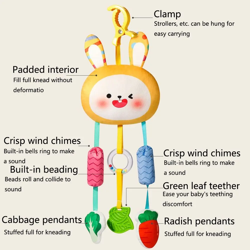 Soft Plush Baby Wind Chime Toy Cute Teether Animal Stroller Hanging Pendants Rattle Portable Clip Sensory Learning Toys