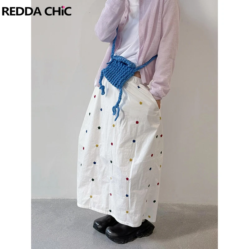 

ReddaChic Color Star Split Длинная женская юбка с 3D вышивкой и эластичной резинкой на талии и карманами Юбка-бутон Корейская летняя повседневная одежда