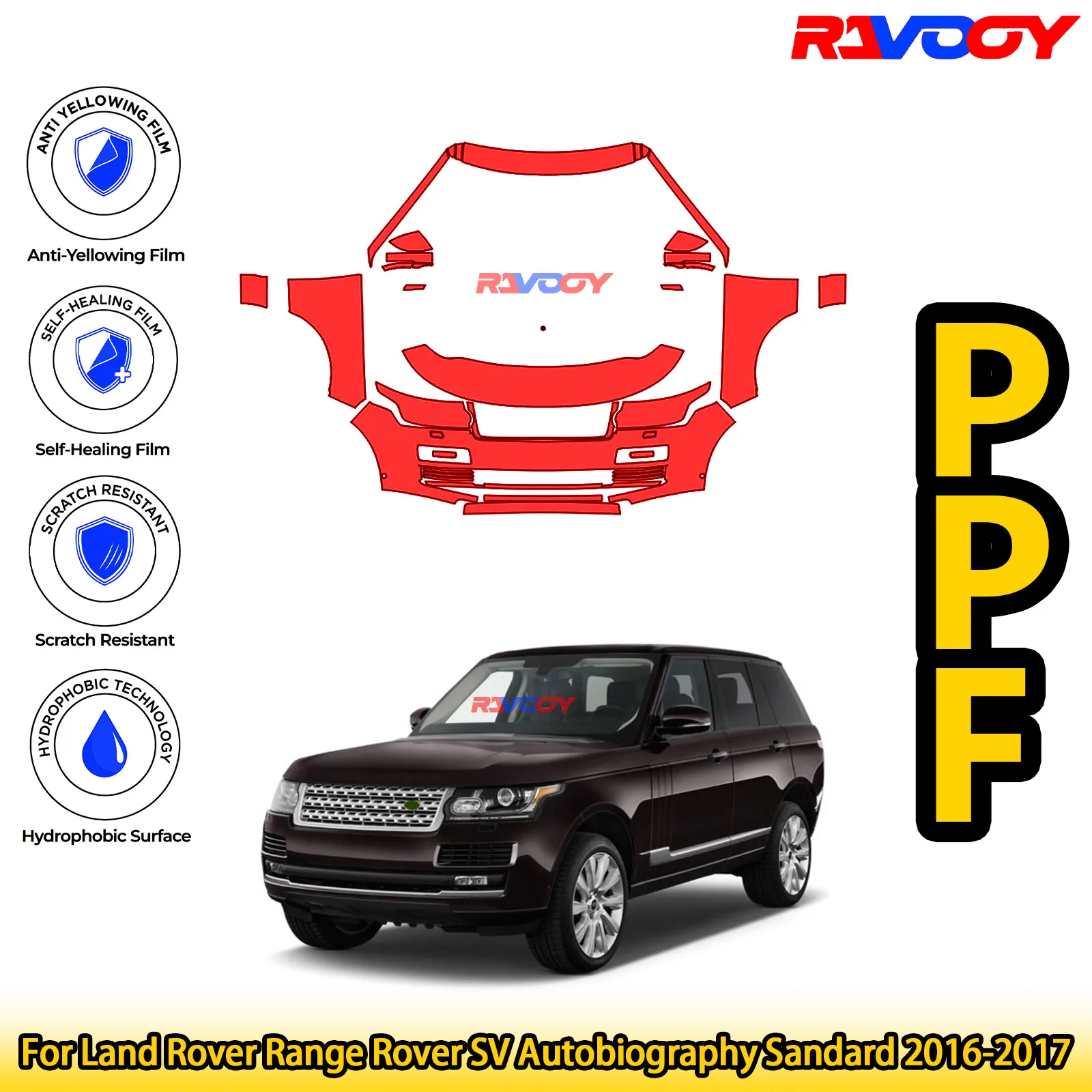 

Для Land Rover Range Rover SV Autobiography Sandard 2016-2017, глянцевая матовая черная предварительно вырезанная передняя пленка PPF, комплект защиты от краски