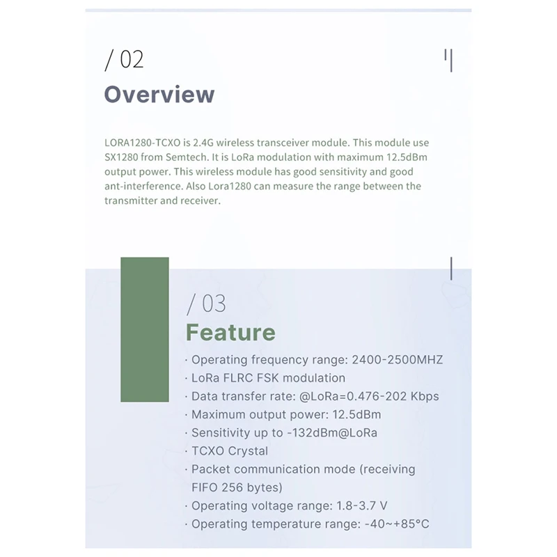 FULL-LORA1280-TCXO โมดูล Lora การวัดช่วง 2.4Ghz