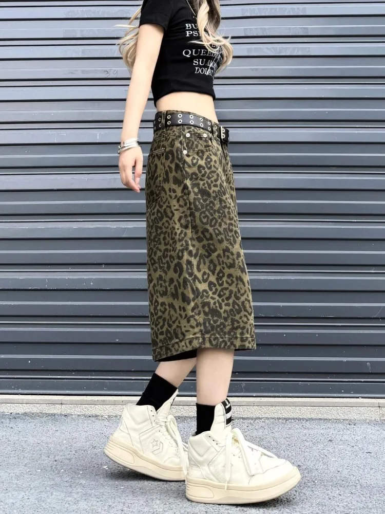 Jeans americani con stampa leopardata retrò per donna Y2k E-Girl pantaloni dritti in Denim a vita alta 2024 estate nuova gamba larga allentata