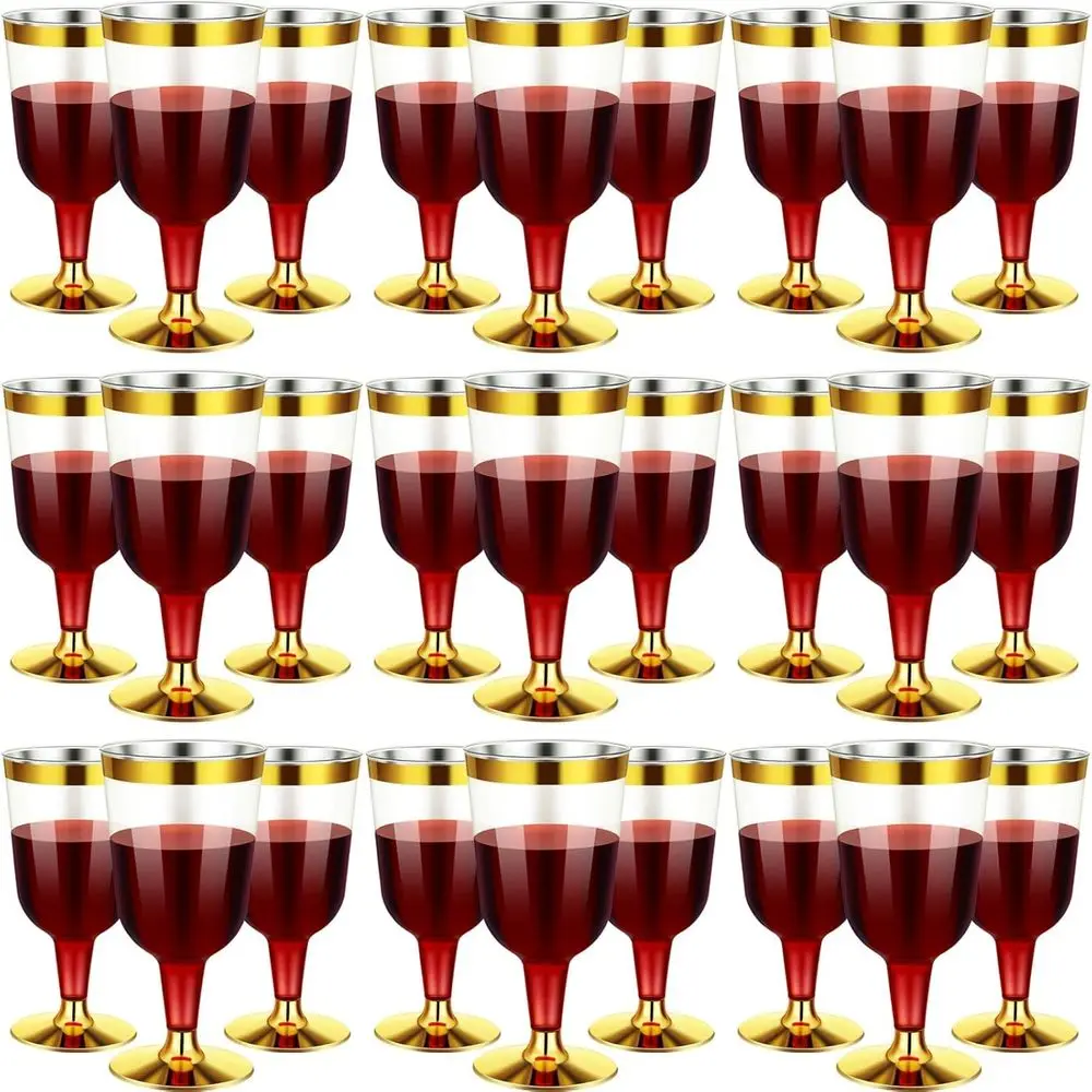 Plastik-Weingläser 7 oz mit Goldrand und Abnehmbarem Sockel für Hochzeiten, Geburtstage, Jubiläen und Champagner-Toast