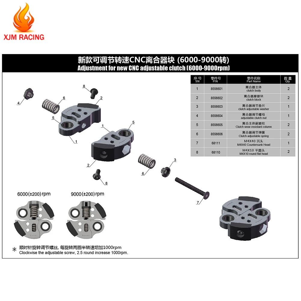 CNC Adjustable Speed Clutch 6000-9000 RPM for 1/5 HPI Rofun Rovan King Motor Losi FG FS HSP Baja 5B SS SC 5T Redcat Rc Car Parts