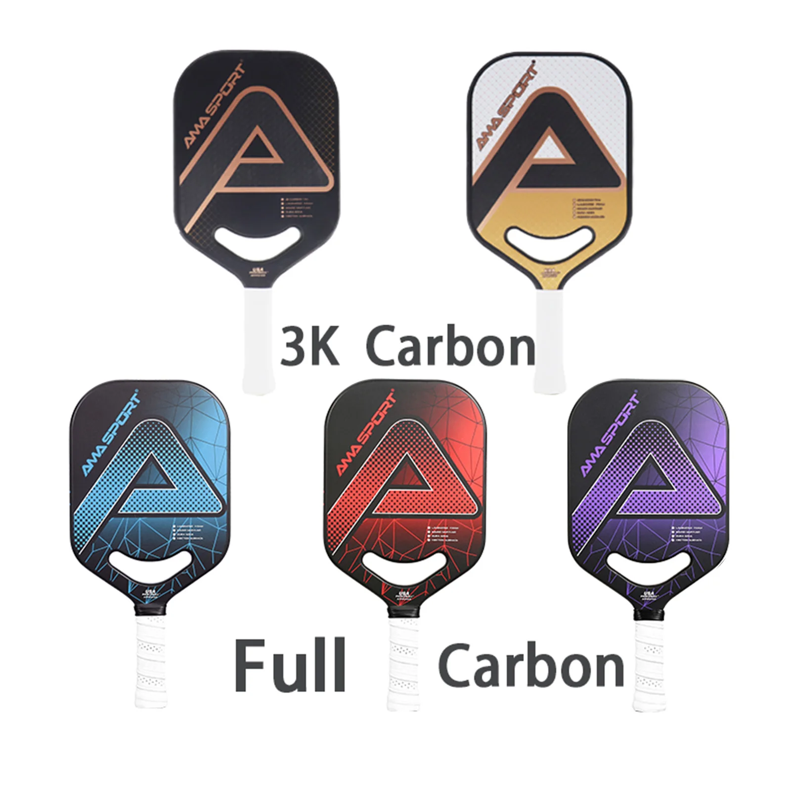 AMASPORT Pickleball Paddle USAPA Approved Top Level 3K/100% Carbon Fiber PP Honeycomb Core Pickleball Rackets for Outdoor Sports