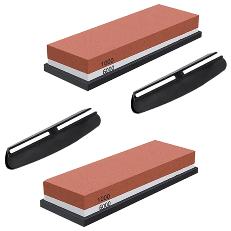 ABUN-2X Sharpening Stone,Whetstone Grit 1000/6000,2 In 1 Pair-Sided Knife Sharpener With Non-Slip Silicone Base & Angle Guide
