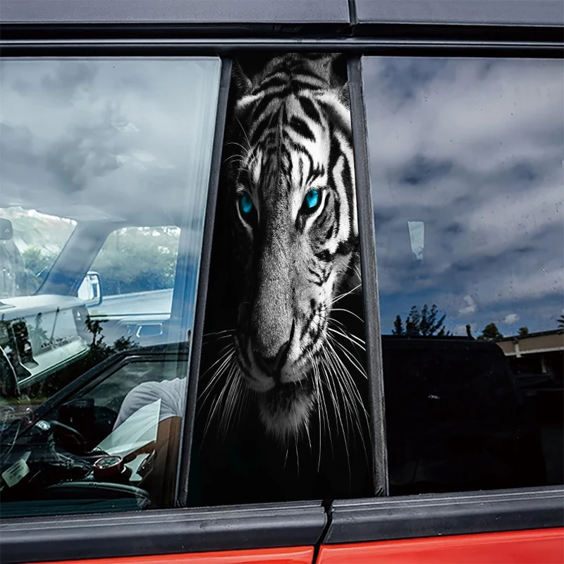 

2 наклейки на автомобильные стойки B-образной формы, защитная пленка Blue-eyed Tiger, пленка из ПВХ-материала.