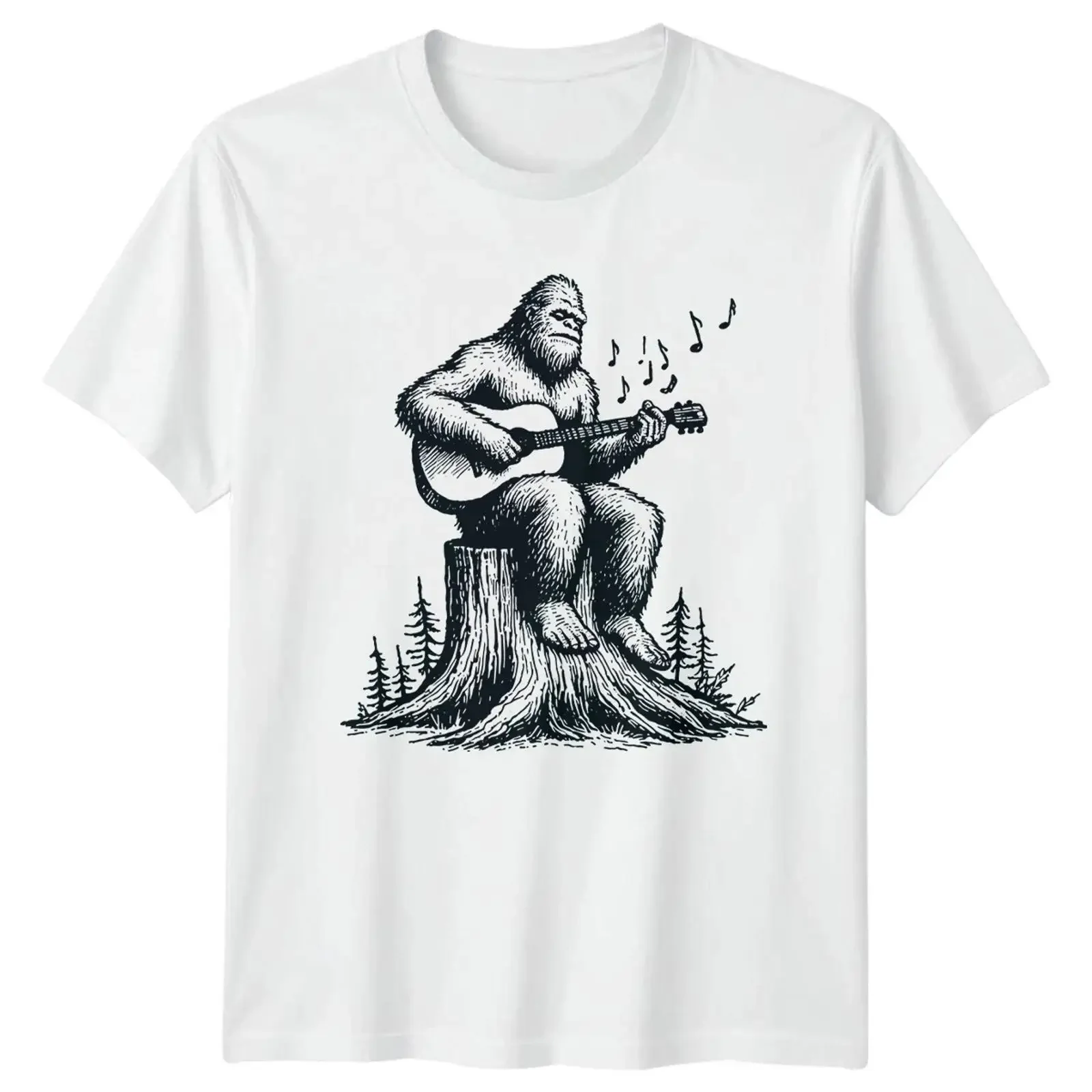 Bigfoot Plays Guitar T Shirt Cryptid Musiker Sasquatch Art vintage Washed graphic designer clothes Breathable