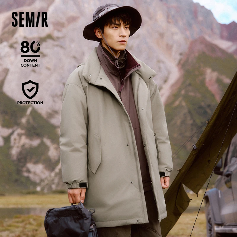 Semir Down Jacket Men Mid-Length 2024 Winter Three-Resistant Hooded Outerwear Solid Color Oversize