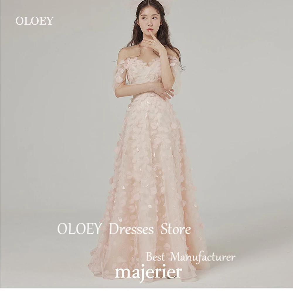 OLOEY Fairy Blush Pink Evening Dresses Wedding Photo shoot Off the Shoulder Lace Flowers Corset Back Prom Gowns Elegant