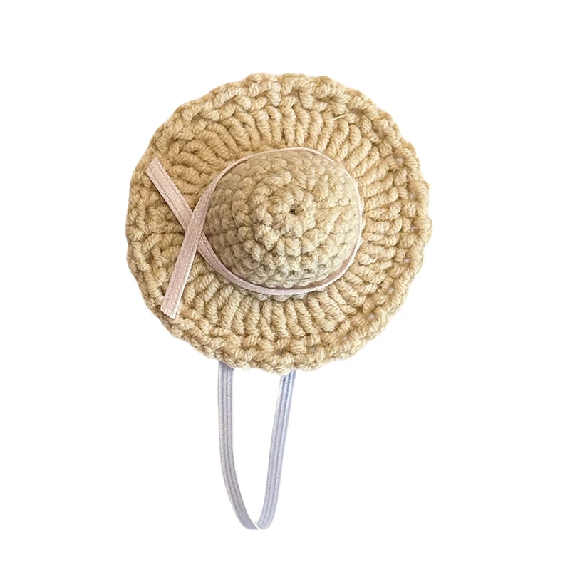 Muñeca Mini sombrero de paja tejido de punto, sombreros hechos a mano de simulación, juguetes, accesorios de vestir para muñecas para niños, juguete para juego de imitación