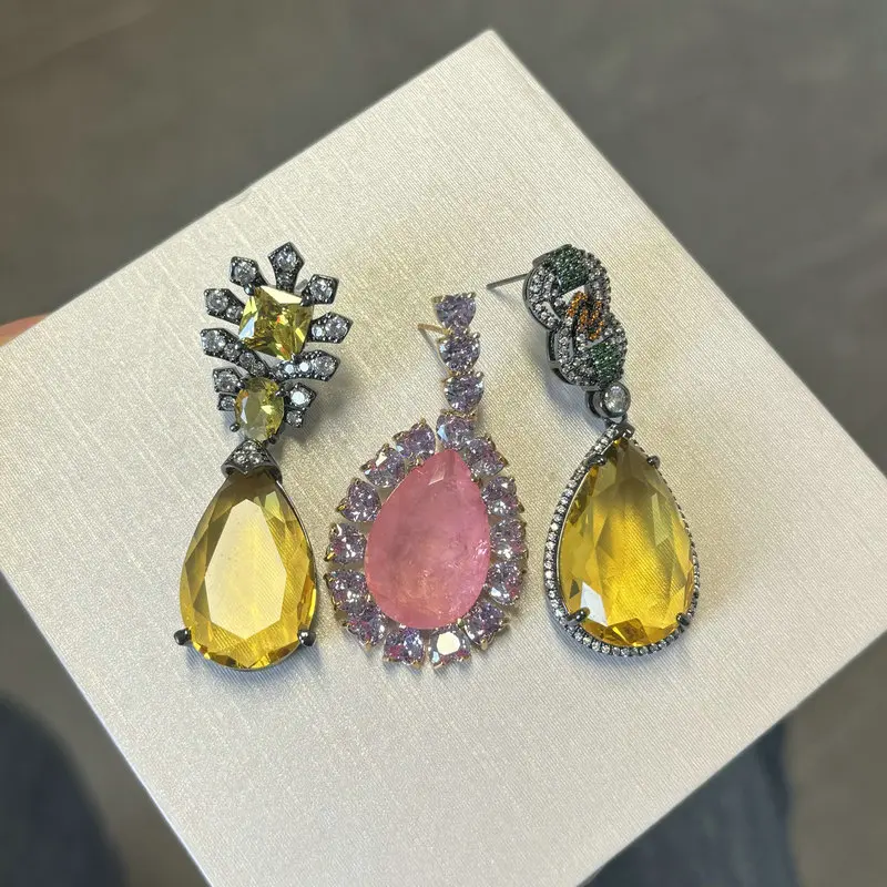 Bilincolor Mode Vintage Große Gelb Cubic Zirkon Ohrring für Frauen – Detail 19