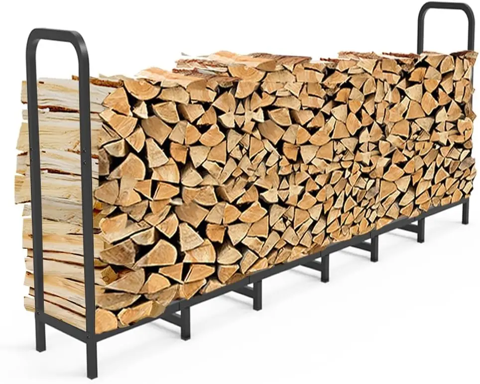 

8ft Firewood Rack Holder, Adjustable Heavy Duty Log Stacker Stand for Fireplace, Indoor Outdoor Metal Wood Pile Storage