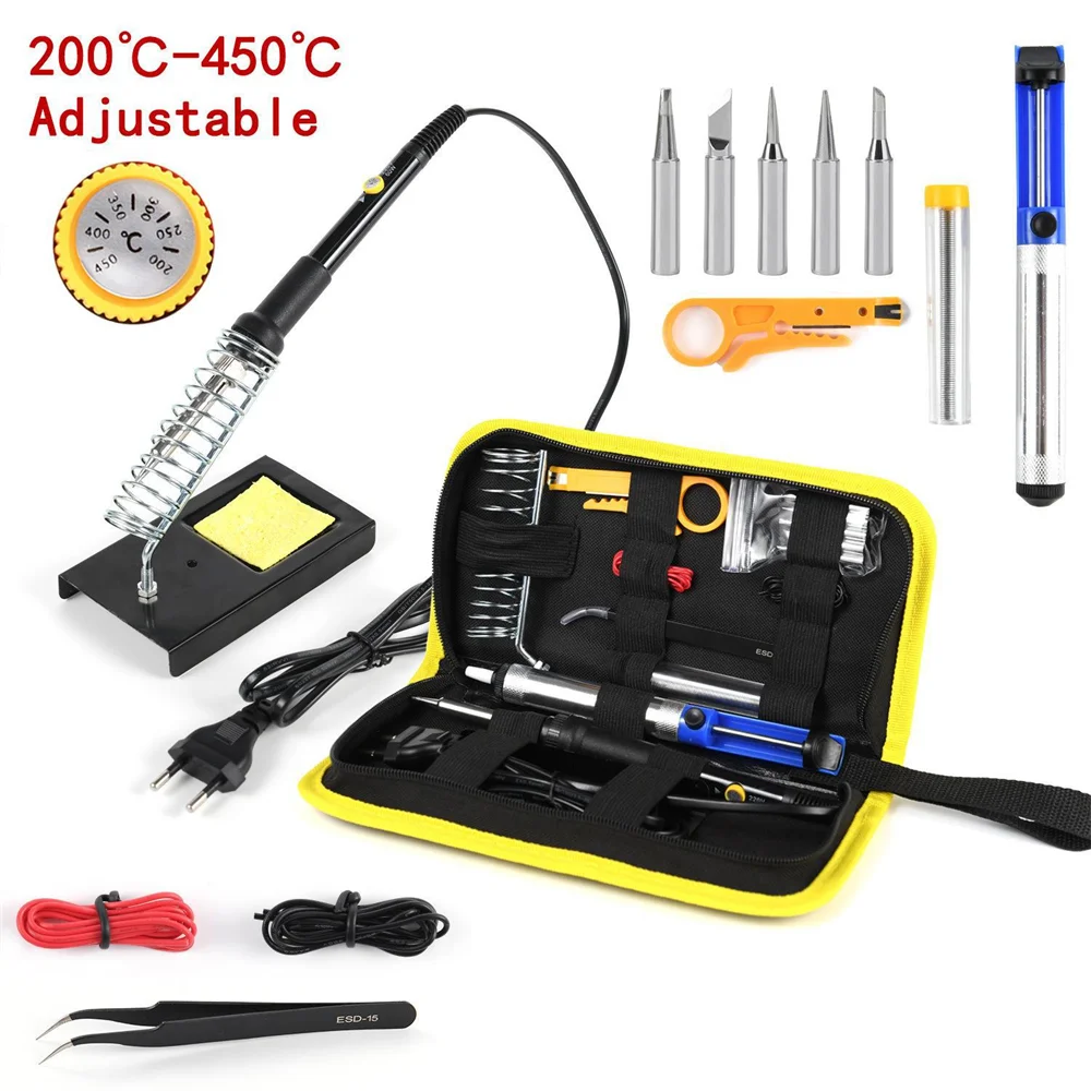 220V 60W Soldering Iron Kit Adjustable Temperature 15 in 1 Tool Set With Soldering Iron EU Plug