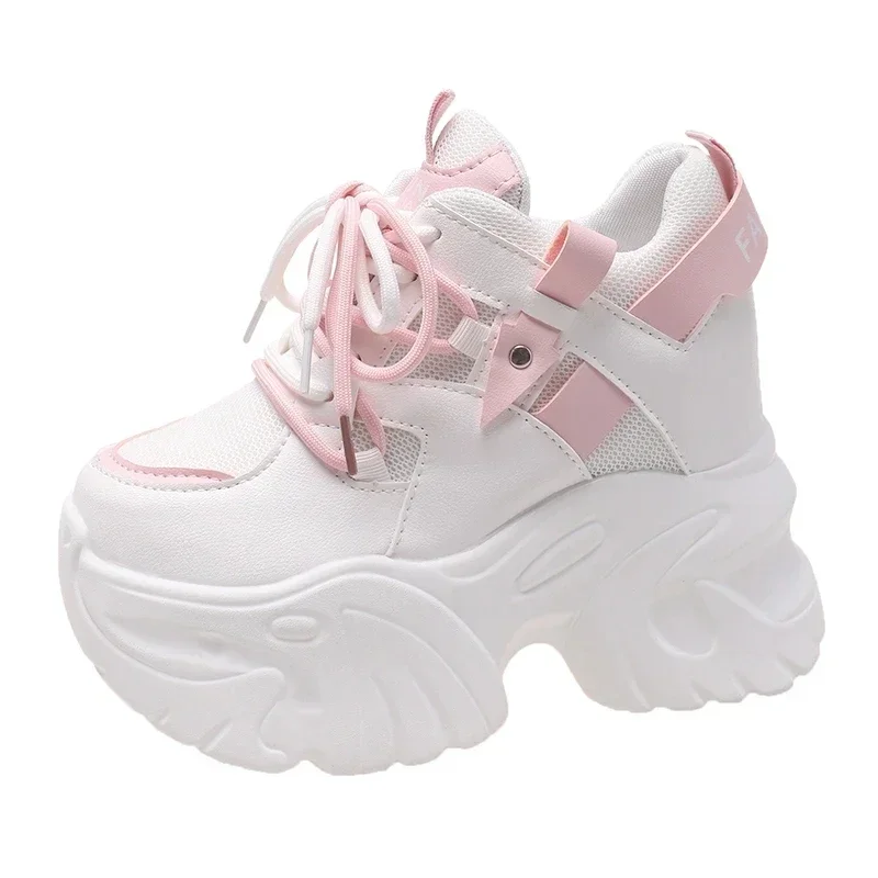 

10.5CM Women Platform Sneakers Lace-up Autumn Sports Dad Shoes High Top Chunky Casual Shoes Woman Thick Bottom Mesh White Shoes