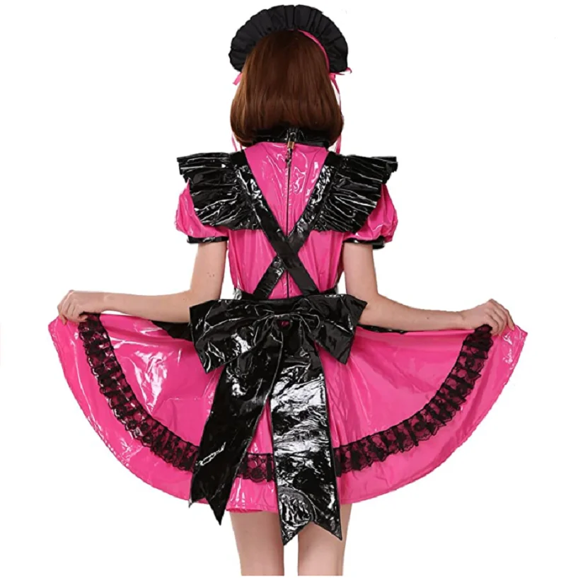 Girl Girl Maid Lockable PVC Dress Shoulder Fluffy Independent Apron Lapel Cute Lace Crossdresser Party Role Playing Costume Cust