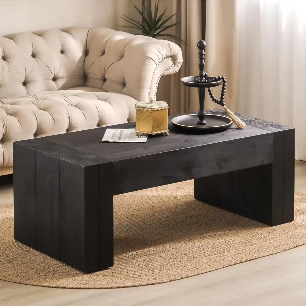 

49.41"D X 23.82"W X 18.9"H Coffee Table for Living Room, Farmhouse Rustic Rectangle Wooden Coffee Table