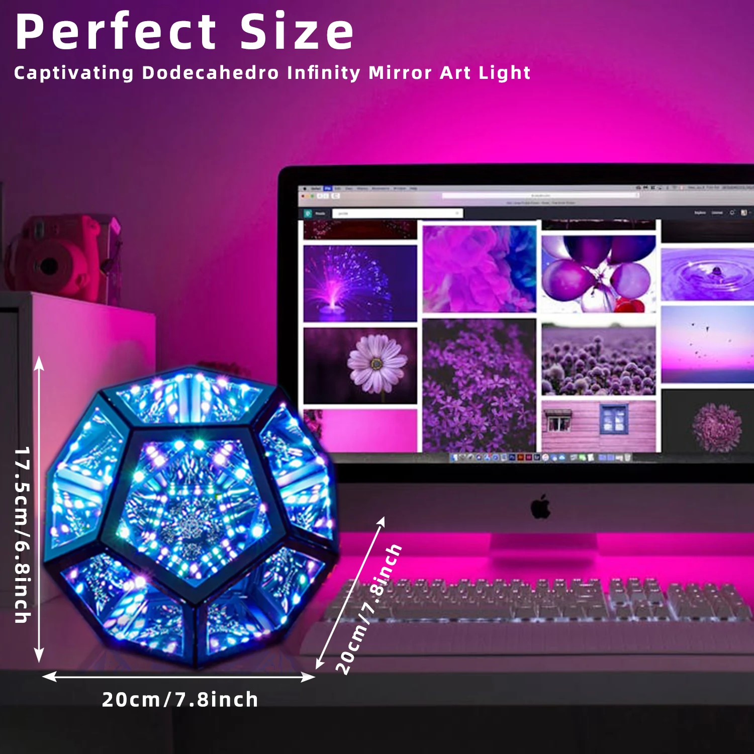 Remote Control Infinity Dodecahedron Light with Voice Control 3D Mirrror Tunnel Light Color Art Game Light