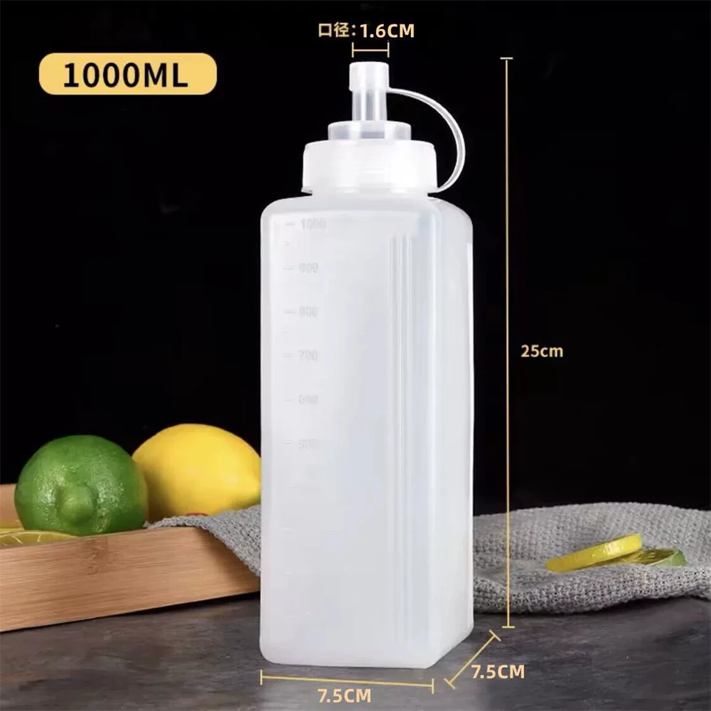 1pack 800/1000ml Plastic Squeeze Sauce Bottle Large Caliber Dressing Bottle Seasoning Bottle Kitchen Condiment Dispenser Gadgets