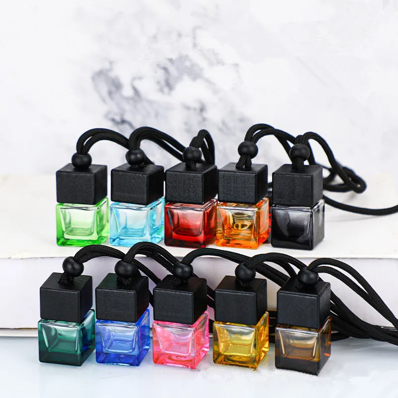 

10/30pcs 8ml Empty Pendant Auto Perfume Clear Mini Perfume Bottles with Wood Lid Colourful Glass Bottle Essential Oil Container