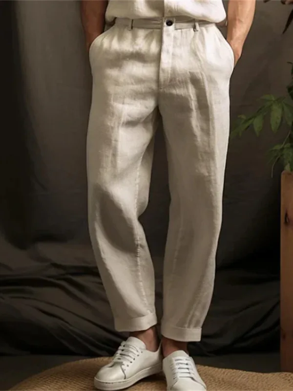 

Men's Linen Straight Leg Casual Lightweight Breathable Pants Color Trousers Comfortable Loose Fit Long Trousers