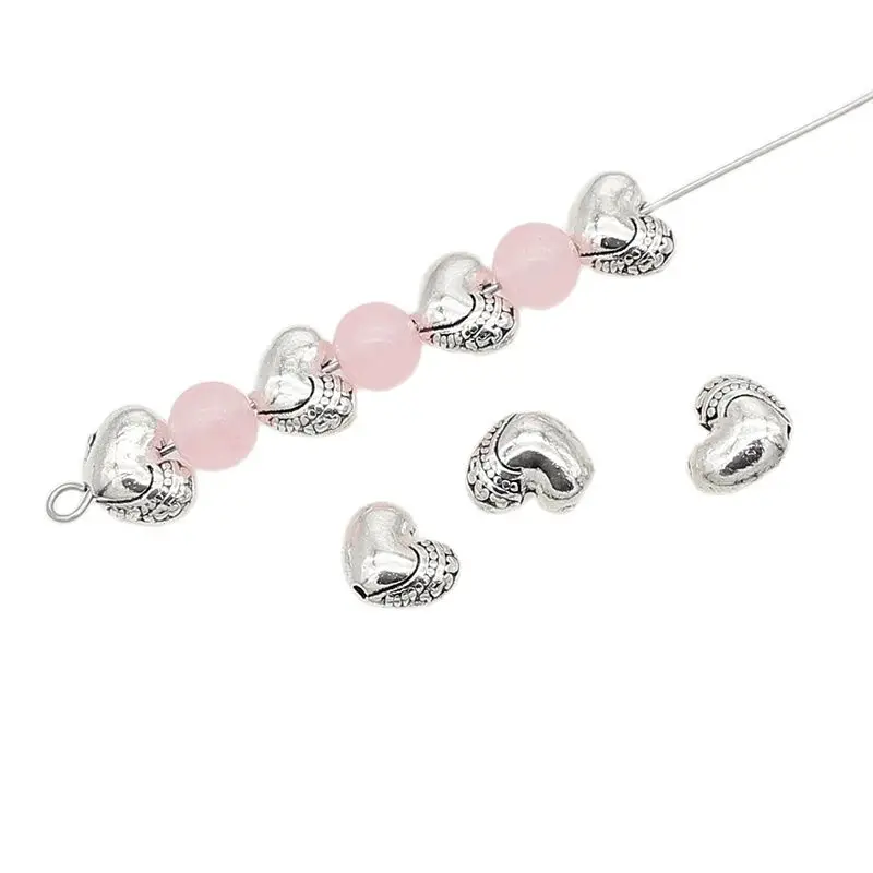 50pcs/Lot Antique Silver Color Metal Heart Beads 9x7mm Funky Handcraft Earrings Bracelets Rope Loose Spacers DIY Jewelry Making image 6