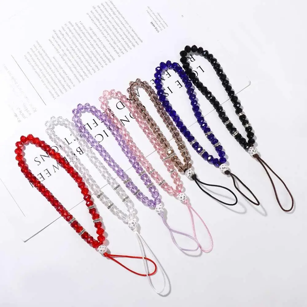 Charm Key Lanyards Crystal Beads Hand Wrist Lanyard Mobile Phone Straps Phone Lanyards Crystal Phone Straps Mobile Phone Chain