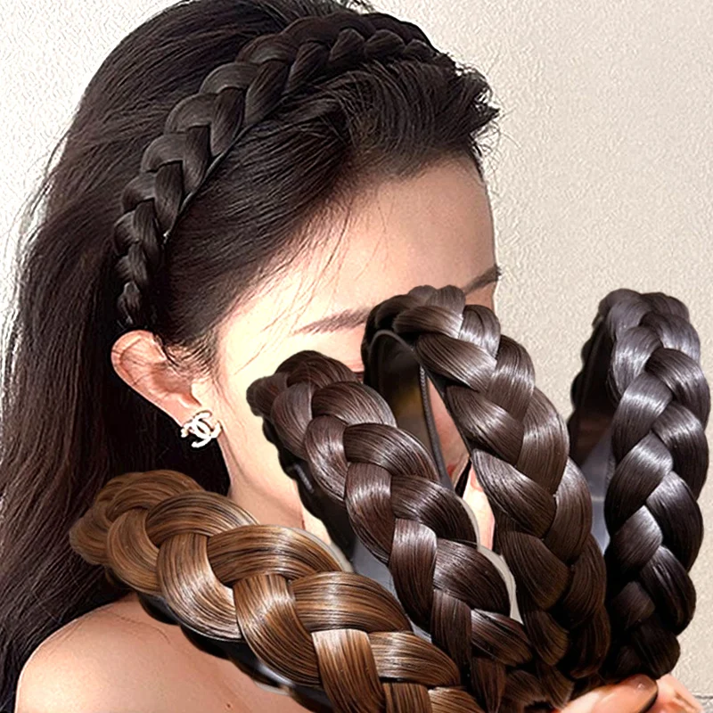 Wig Braided Headbands for Women Fishbone Wide Twist Hairbands Handmade Head Hoop Hair Bands Styling Headwear Accessories Gift