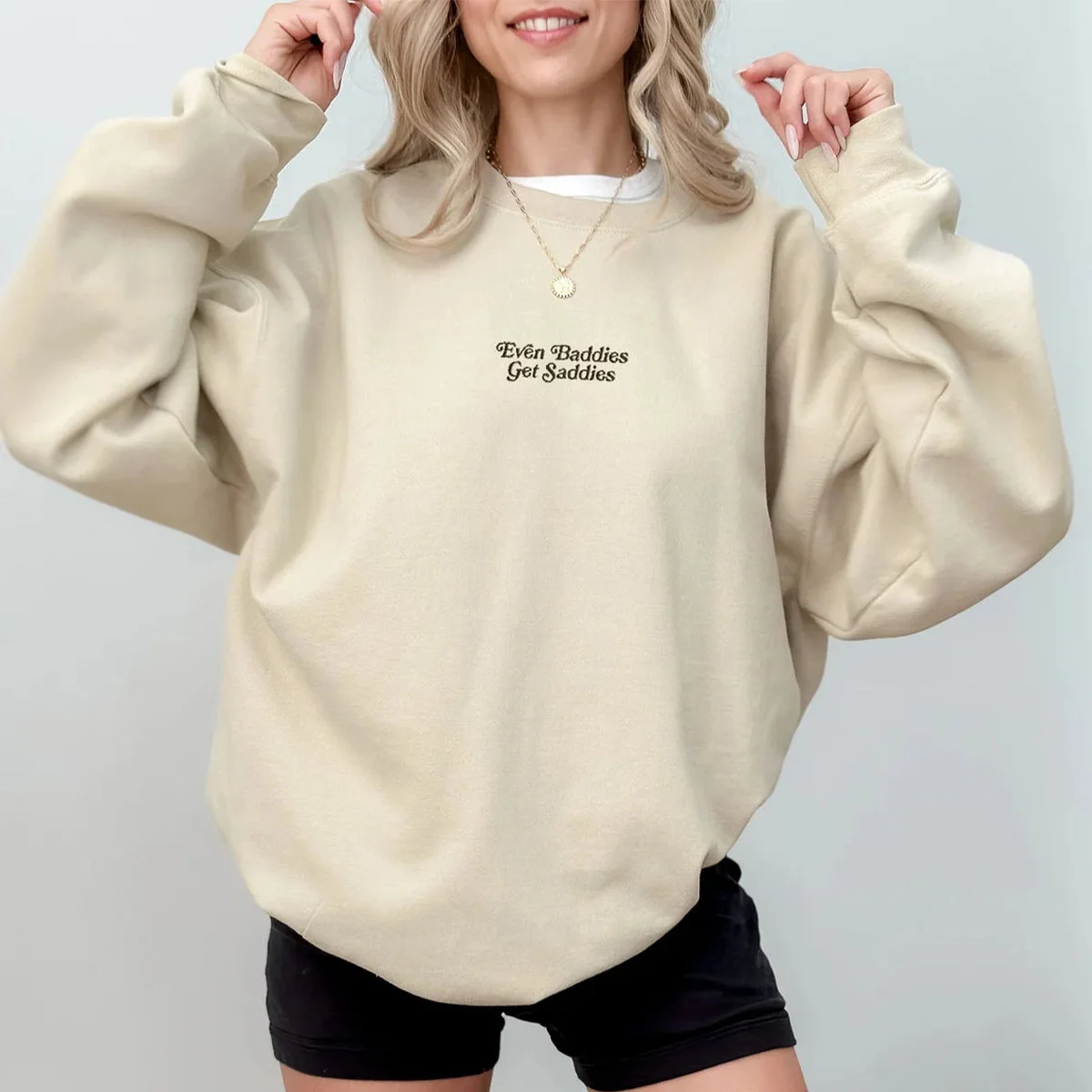 Even Baddies Get Saddies Embroidered Sweatshirt Mental Health Autumn Pullovers Women Loose Cotton Thick Fleece Warm Jumpers