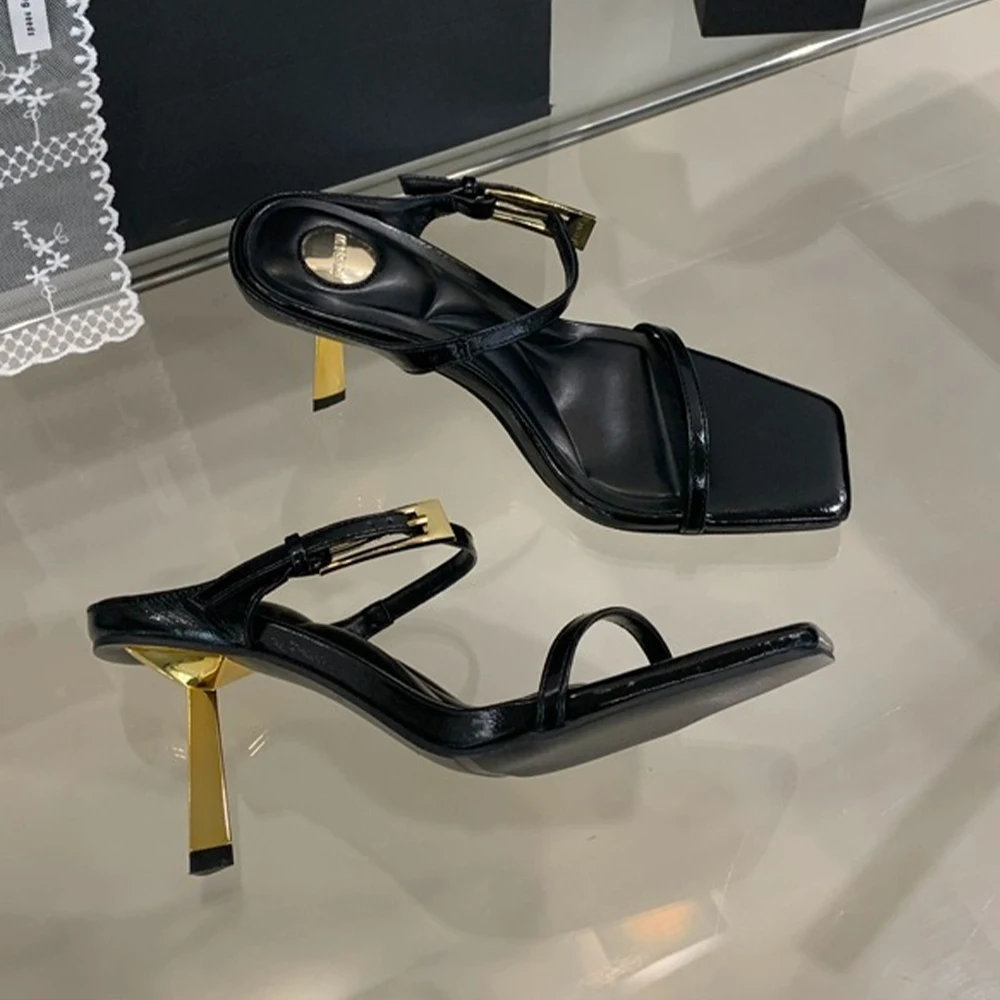 Strappy Kitten Heels For Women Stiletto Mules Square Open Toe Slip On Sandals With Adjustable Buckle Slippers Pumps Slingback