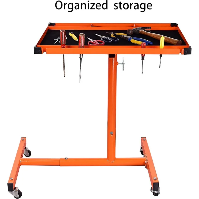 Mechanics Rolling Work Table, Adjustable Mobile Tray Table for Shop, Garage, DIY. Tool Tray Cable With Wheels. 220 lb. Capacity