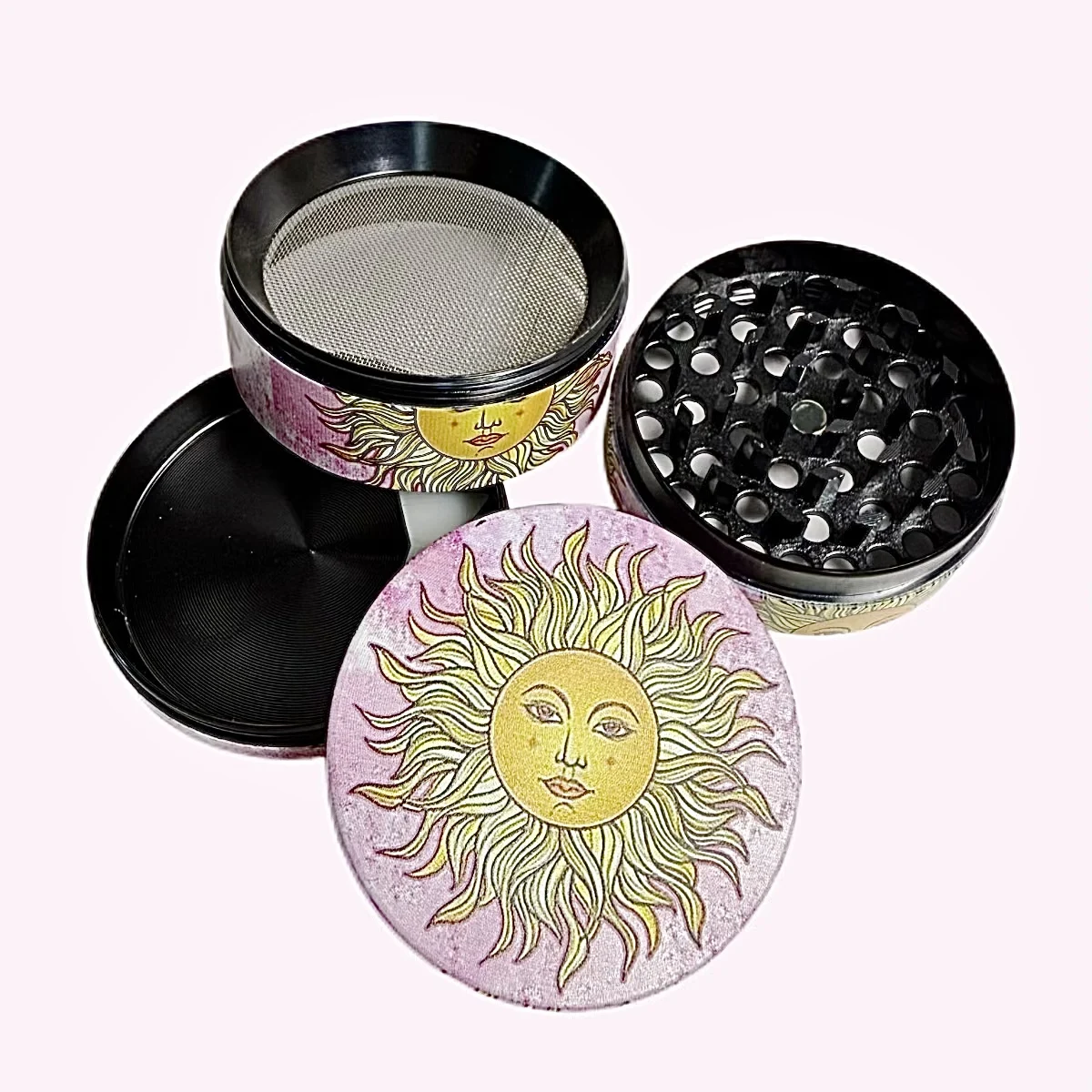 2inch 5cm Golden Sun Face 4-Layers Herb Grinder Zinc Alloy Crusher Metal Manual Raw Cutter Grass Grinder Smoking Tool Gift - view 6