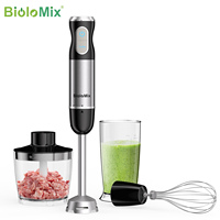 BioloMix 1000W High Power Hand Stick Blender 4-in-1 System with Chopper Whisk and 600ml Leakproof Smoothie Cup Attachment