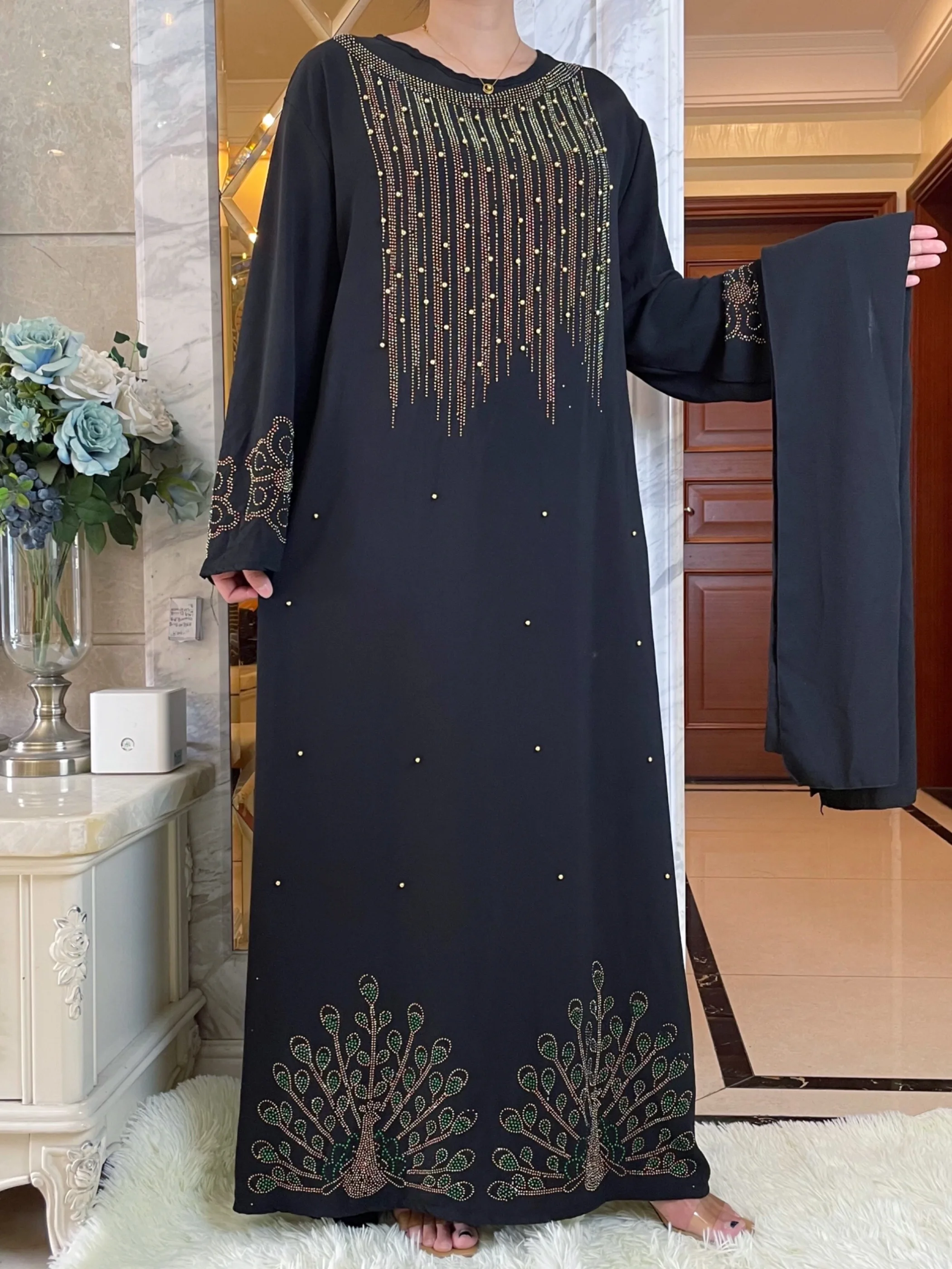 Latest Middle East Ramadan Long Sleeve Black V-neck Abaya Dubai Kimono Kaftan Caftan Turkish Islamic Clothing Muslim For Women