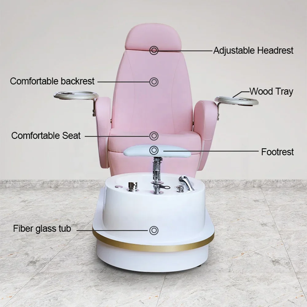 Luxury Modern Cheap Nail Salon Furniture Reclining Swivel Pipeless Whirlpool Foot Spa Pink Massage Pedicure Chair