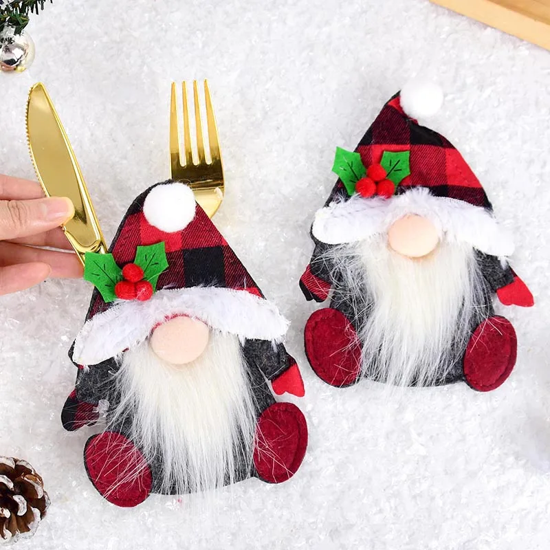 2pcs Christmas Knife Fork Covers Santa Claus Cutlery Table Decor Merry Xmas Tableware Holder Bag For Home 2024 New Year Navidad