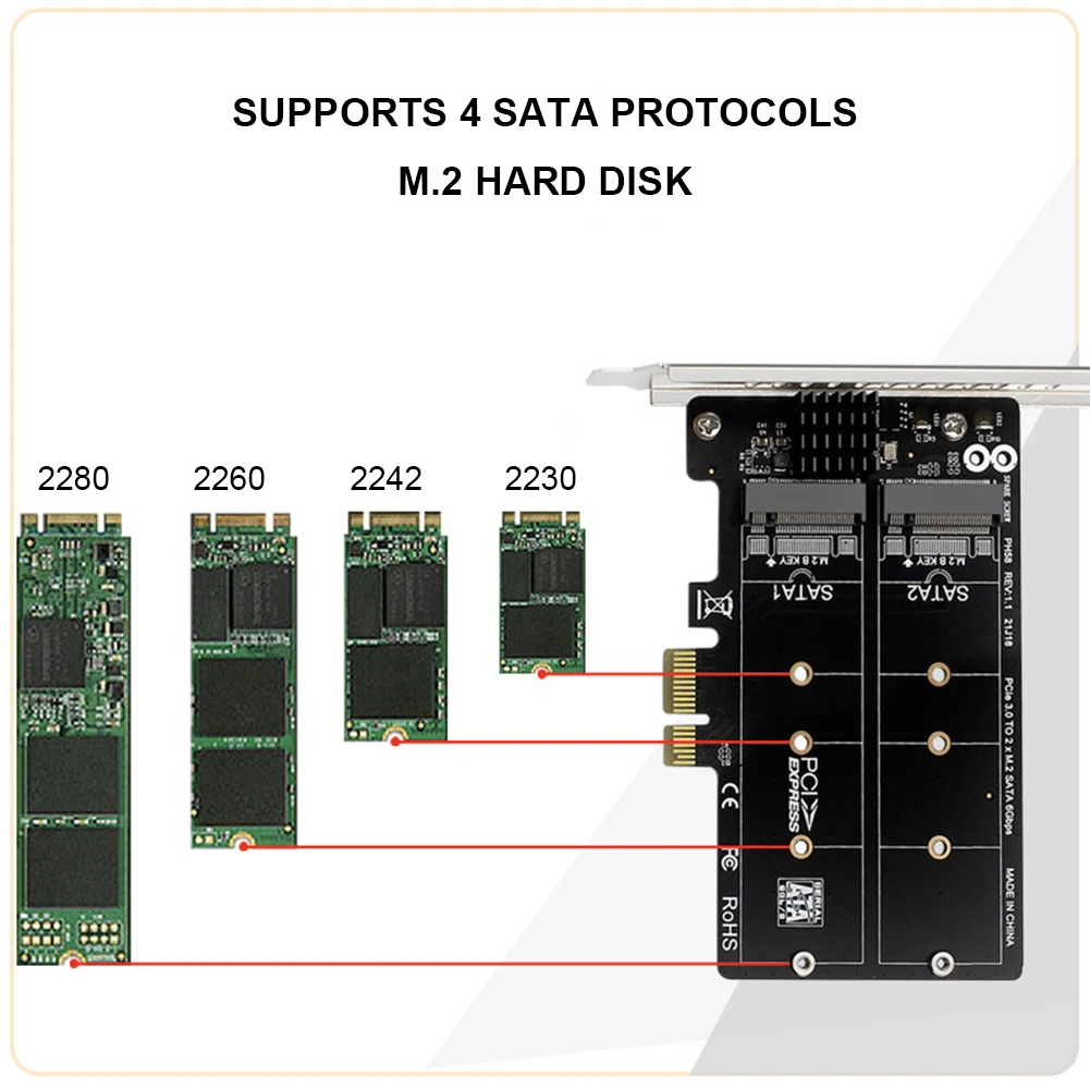 

M.2 SATA To PCIE Expansion Card Double Disc Dual-Disk Array Card RAID M2 SATA Extended Card PCIe X1/X4/X8/X16 Support M.2 SSD