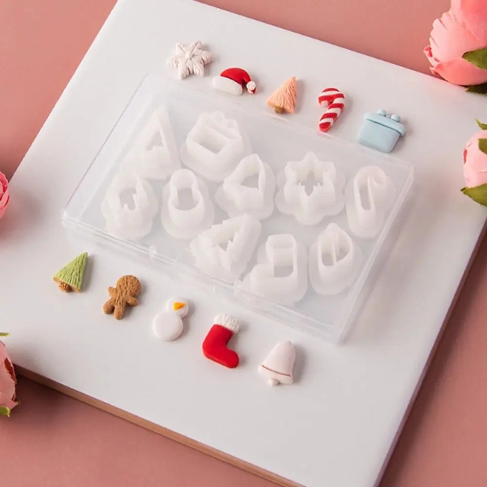 10PCS Geprägte Form Weihnachten Polymer Clay Cutter Form Handgemachte Weihnachten Hut Schmuck Machen Form Weihnachten Baum Schneemann