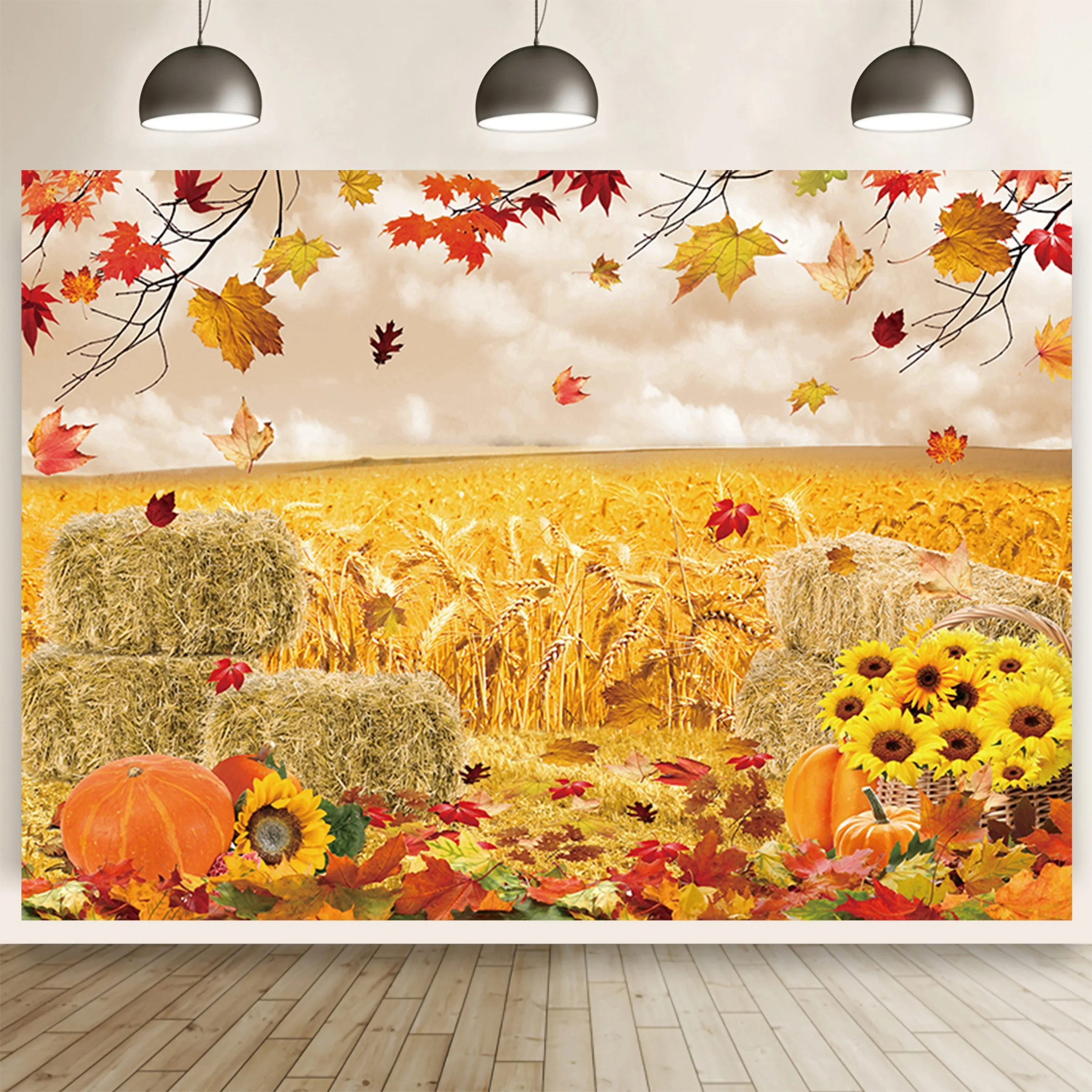 Autumn backdrop Autumn pumpkin Harvest Thanksgiving hay Maple Leaf Background Shower Birthday party decoration photo props