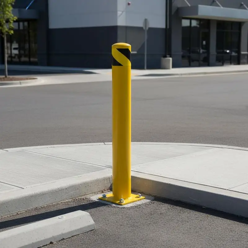

Security Barrier Column 36"x5.5" For Parking Lots Driveways Construction Zones Yellow Powder Coated Carbon Steel Safety Post 8 Expansion Bolts Visible Reflective Tape Solid Base Plate Mounting Hardware Included