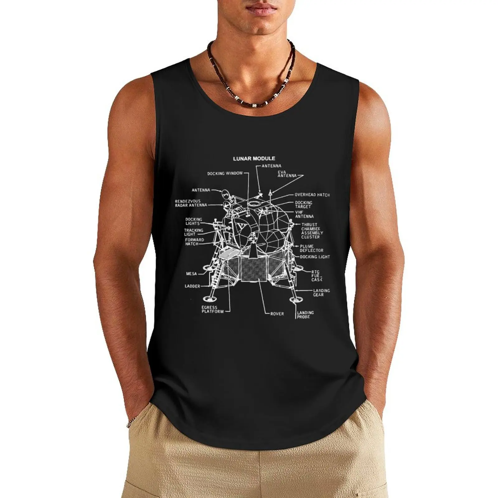 Spacecraft Lunar Module from the Apollo Program White Stencil No Background 1961 - 1975 Tank Top