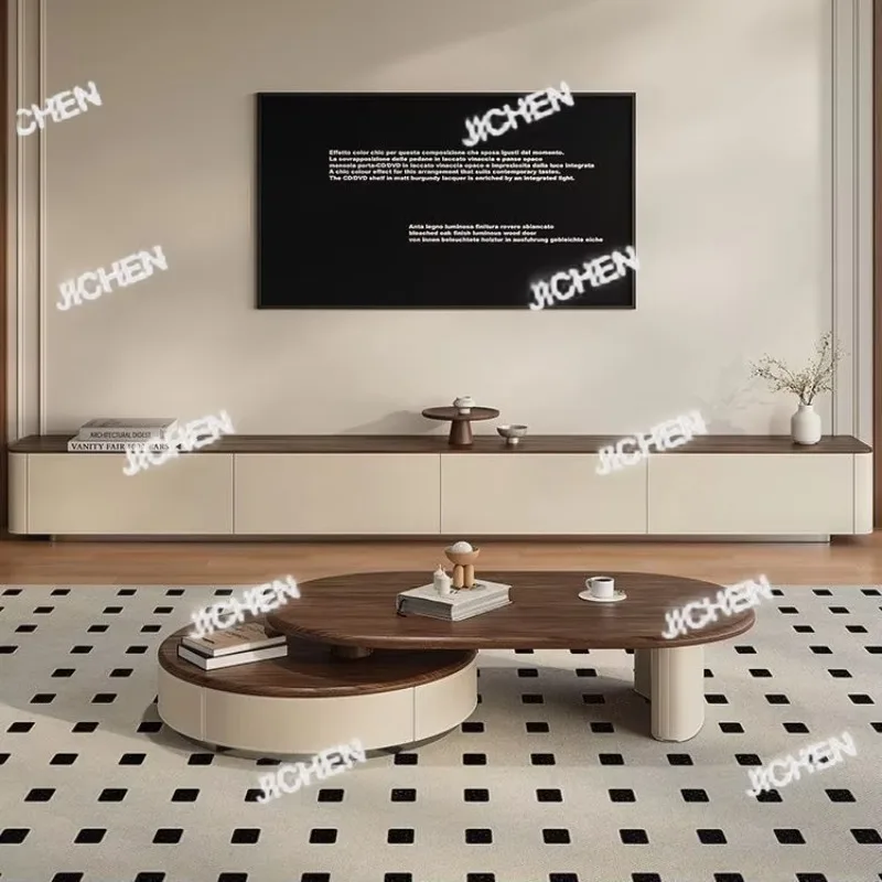 

JC Retro Style Light Luxury Telescopic Round Coffee Table Small Apartment Modern Simple Internet Celebrity Living Room High-end