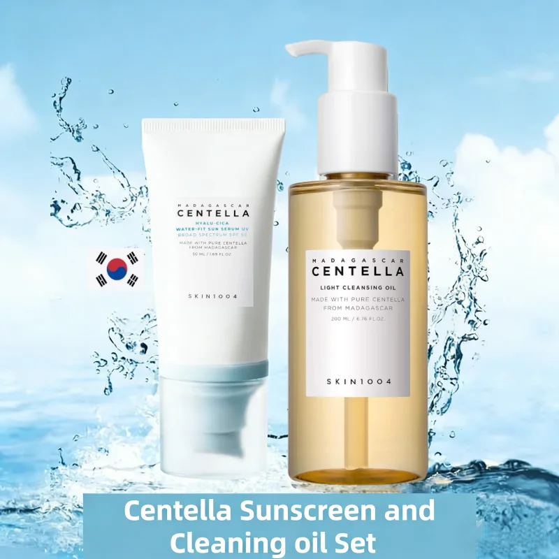 Set de Cuidado Facial Coreano con Centella: Aceite Limpiador Ligero, Protector Solar Hyalu-Cica Water-Fit, Desmaquillante Hidratante y Reductor de Poros