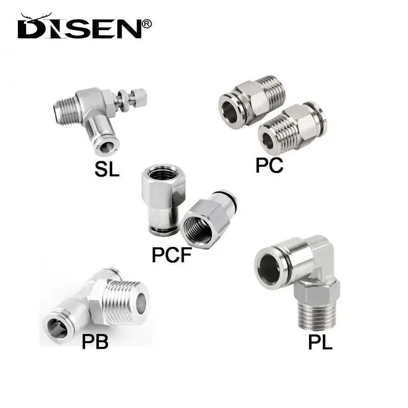 

304 Stainless Steel Pneumatic Quick Connector SL/PC/PCF/PL/PB 4/6/8/10/12/14mm Thread 1/8 1/4 3/8 1/2 Hose Fittings