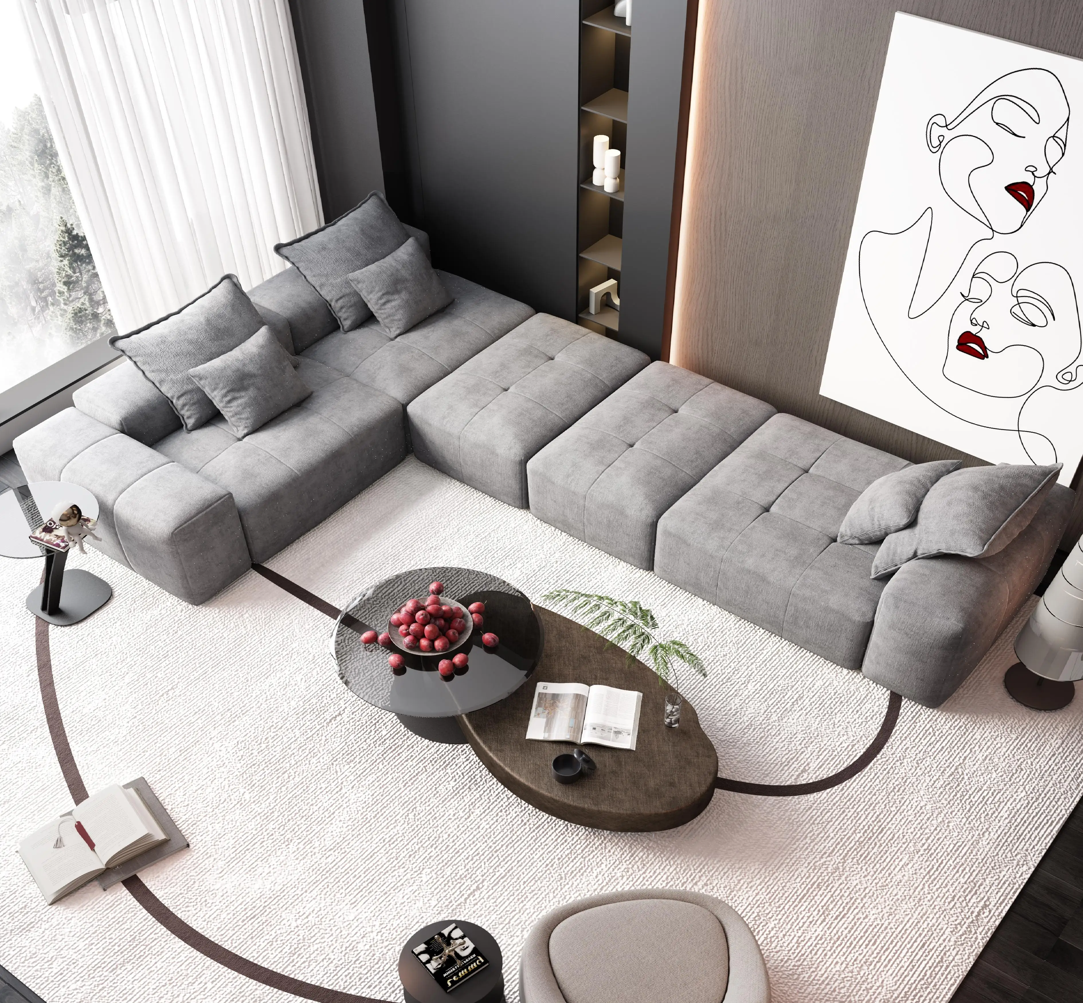 

Модульный диван-трансформер из 6 элементов, плюшевый, с блестящим шенилловым наполнением, с тафтинговой спинкой, 6 подушек в комплекте, сборка не требуется