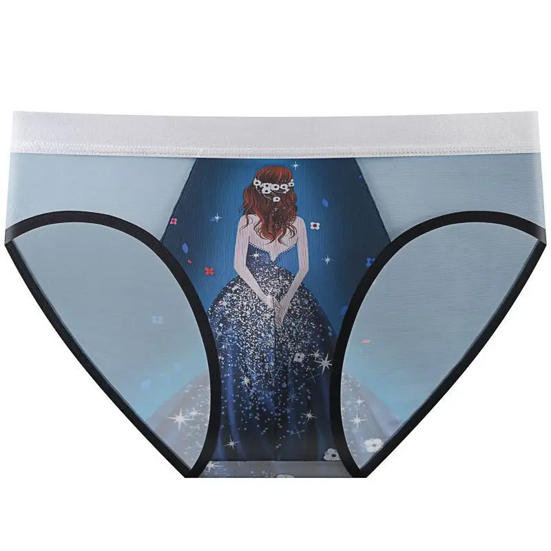 

Men's Ultra-thin Mesh Underwear Comfortable Personalized Pattern Mid Waist Briefs Breathable Soft U Convex Pouch Sissy Panties