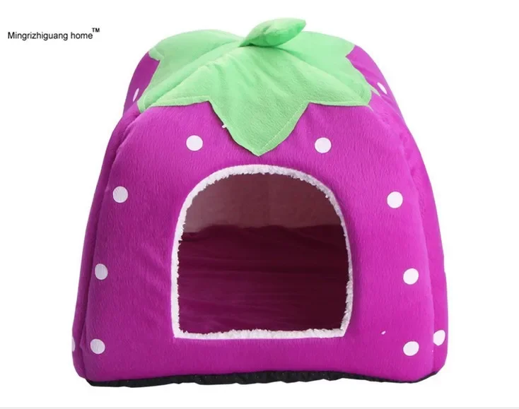 

Pet Cat House Foldable Soft Winter Leopard Dog Bed Strawberry Cave Dog House Cute Kennel Nest Dog Fleece Cat Bed OZ 001