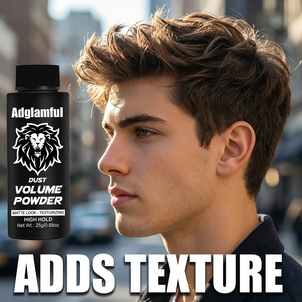 Adglamful Men's Styling Powder 25 g - Estiramiento de raíces de 5 segundos para cabello voluminoso, texturizado y sujeción las 24 horas